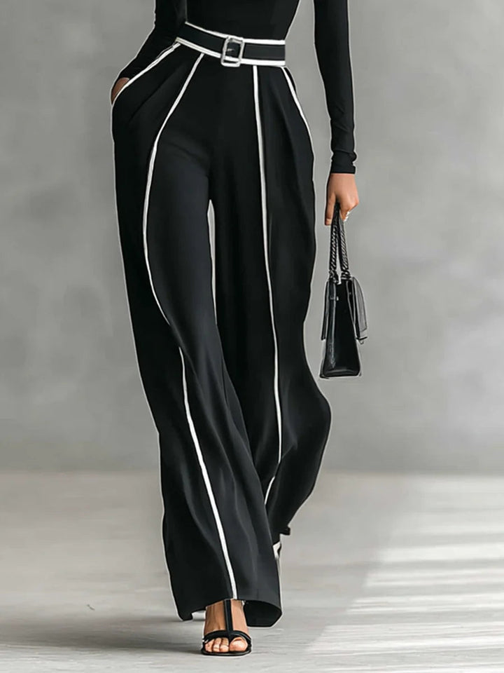 Women’s Two-Piece Set | High-Neck Top and Wide-Leg Pants with Belt