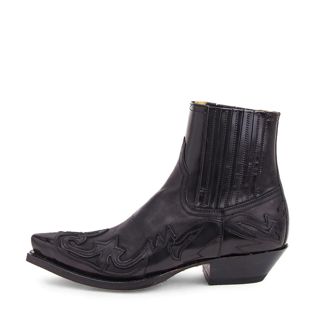 Women's western ankle boots with pointed toes, decorative stitching and low block heels