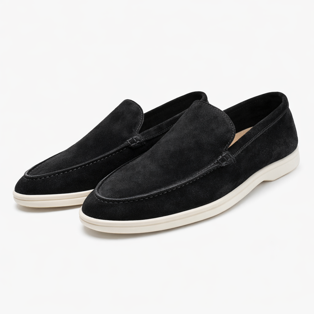 Unisex slip-on loafers with moc toe stitching and flat soles