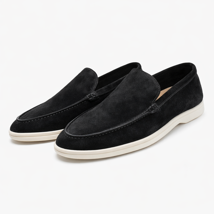 Unisex slip-on loafers with moc toe stitching and flat soles