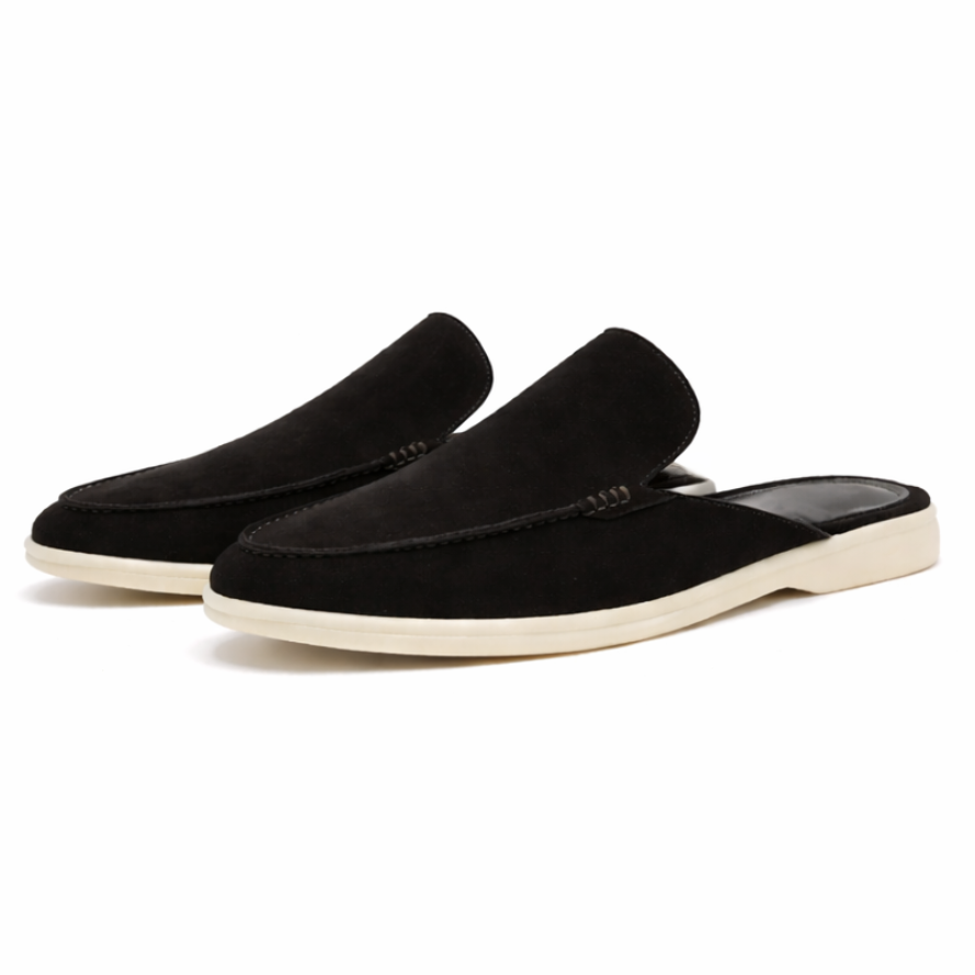 Backless women's mule loafer with rounded toe and low heel