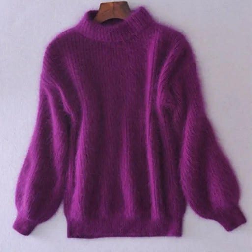 Women's long-sleeve mock neck sweater with ribbed trims