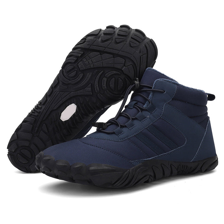 Barefoot ankle boots with lace-up front, padded collar and rugged tread sole