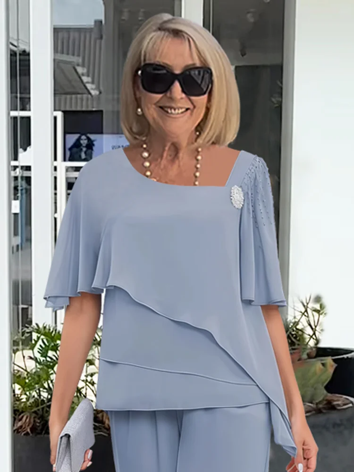 Women's Two-Piece Set | Short-Sleeve Top and Straight-Leg Pants