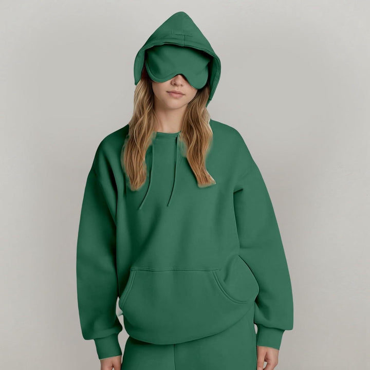 Women's hooded sweatshirt and jogger trouser set with relaxed fit
