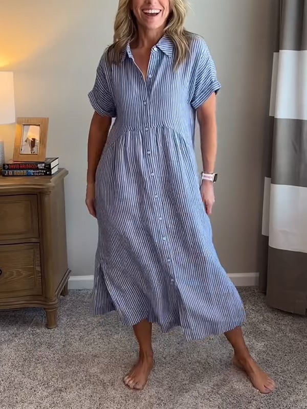 Casual Dress for Women | Short Sleeve Midi Button Closure