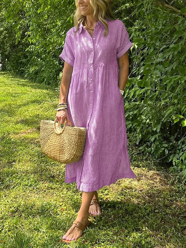 Casual Dress for Women | Short Sleeve Midi Button Closure