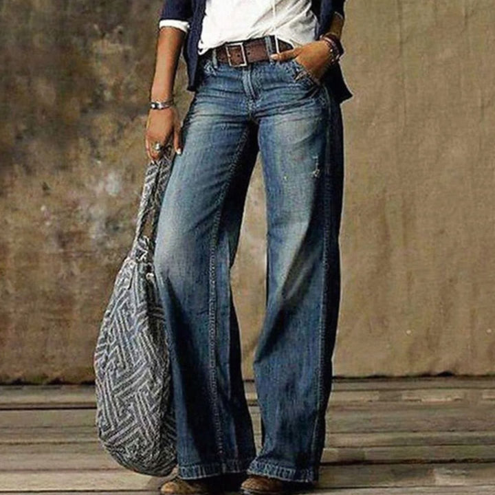Adele | Women's High-Waist Relaxed Fit Faded Denim Wide-Leg Jeans