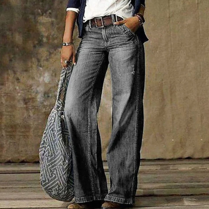 Adele | Women's High-Waist Relaxed Fit Faded Denim Wide-Leg Jeans
