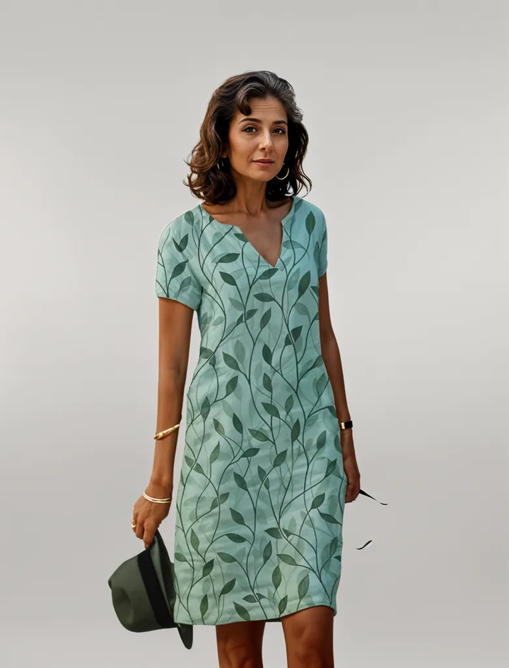 Women’s Dress | Leaf Print V-Neck Style