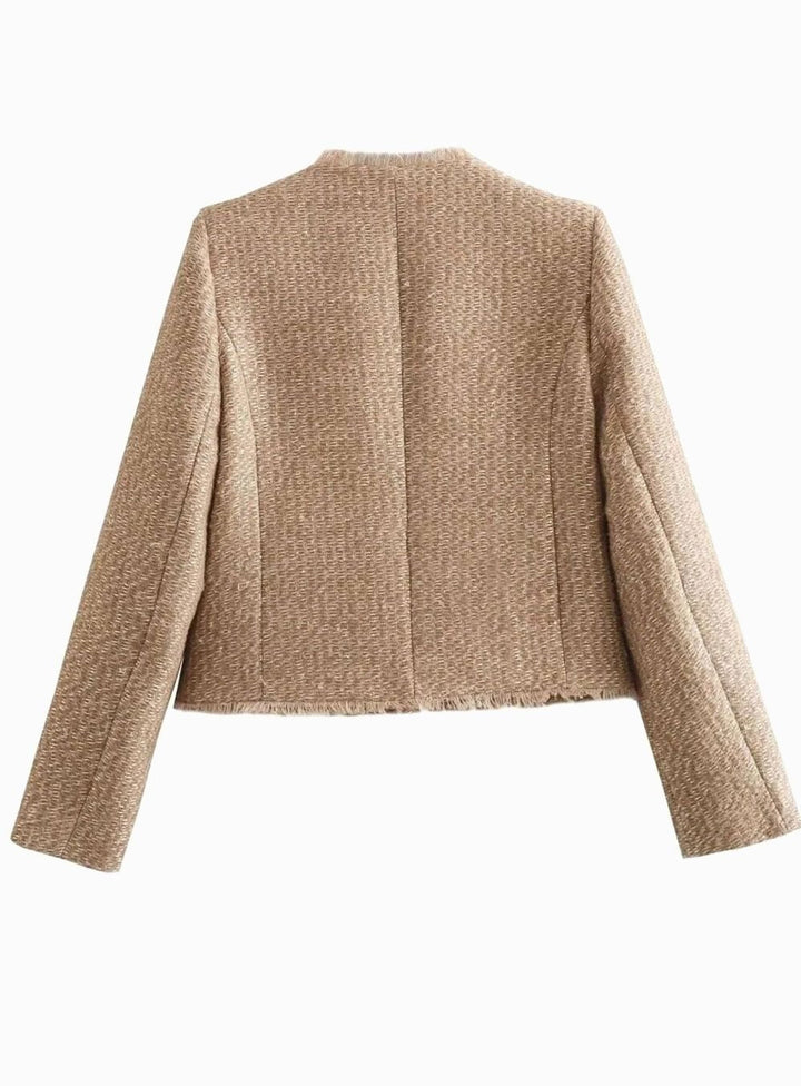 Anastasia | Women's Cropped Tweed Blazer Jacket Gold Button Front