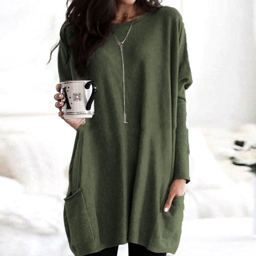 April | Women's Long Oversized Crewneck Sweater with Pockets