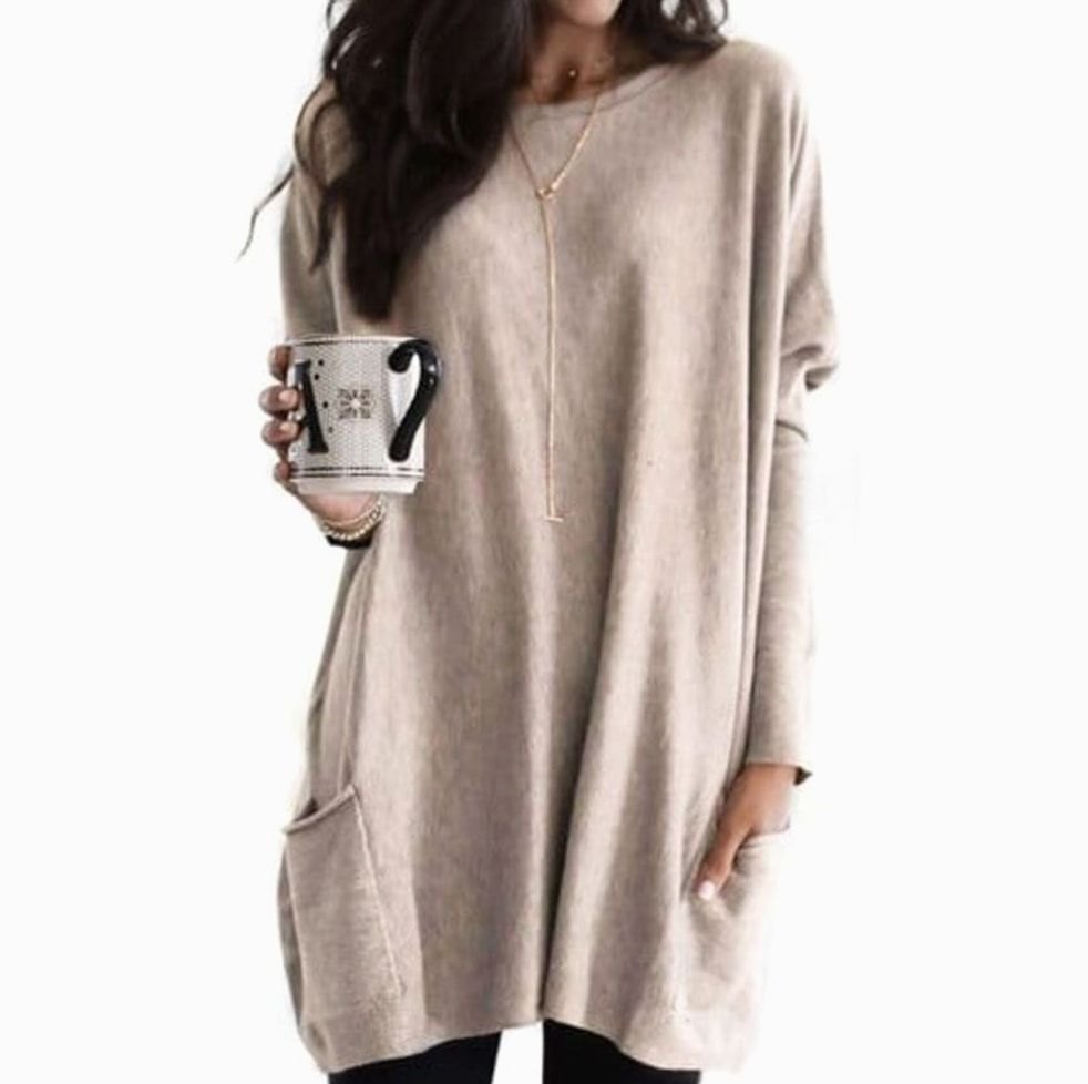 April | Women's Long Oversized Crewneck Sweater with Pockets