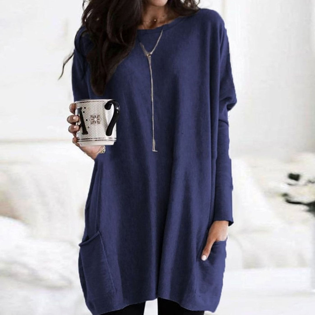 April | Women's Long Oversized Crewneck Sweater with Pockets