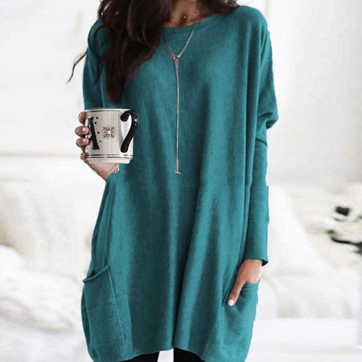 April | Women's Long Oversized Crewneck Sweater with Pockets