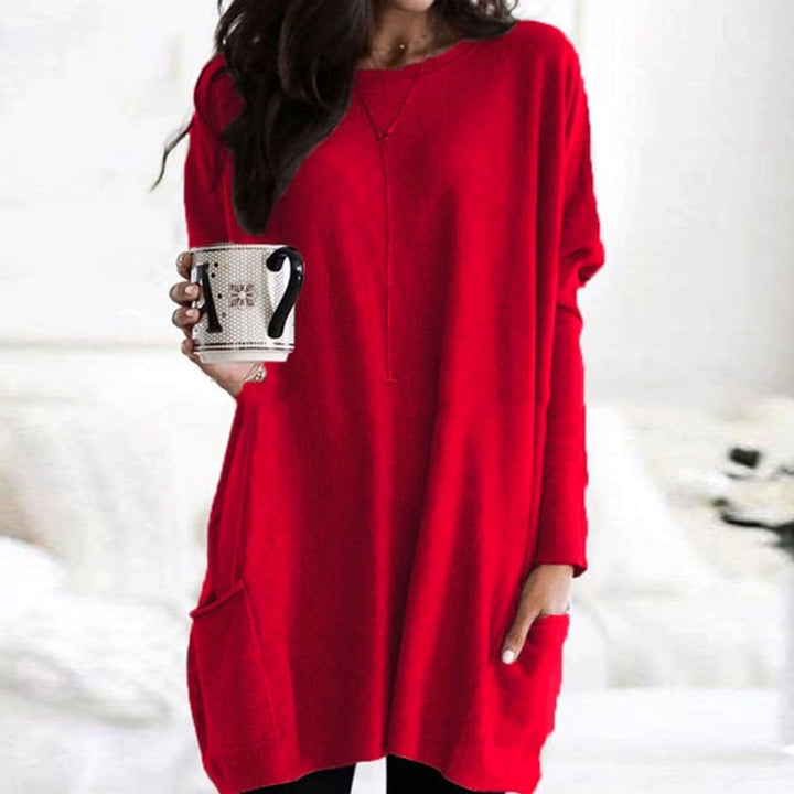 April | Women's Long Oversized Crewneck Sweater with Pockets