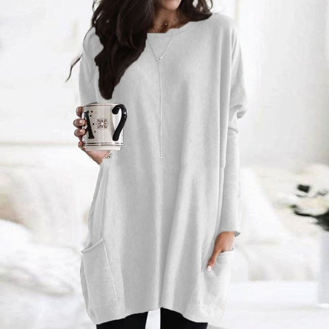 April | Women's Long Oversized Crewneck Sweater with Pockets