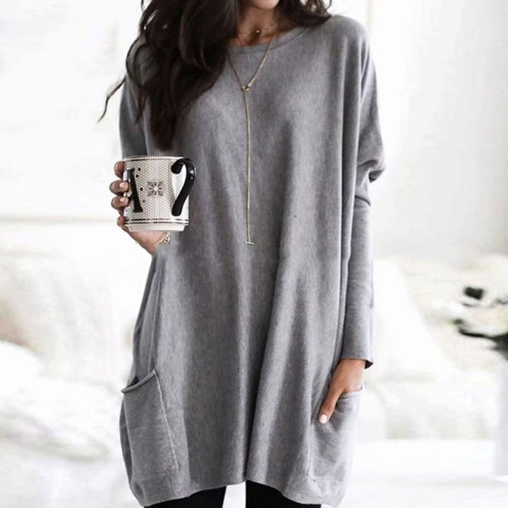April | Women's Long Oversized Crewneck Sweater with Pockets