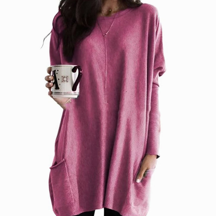 April | Women's Long Oversized Crewneck Sweater with Pockets