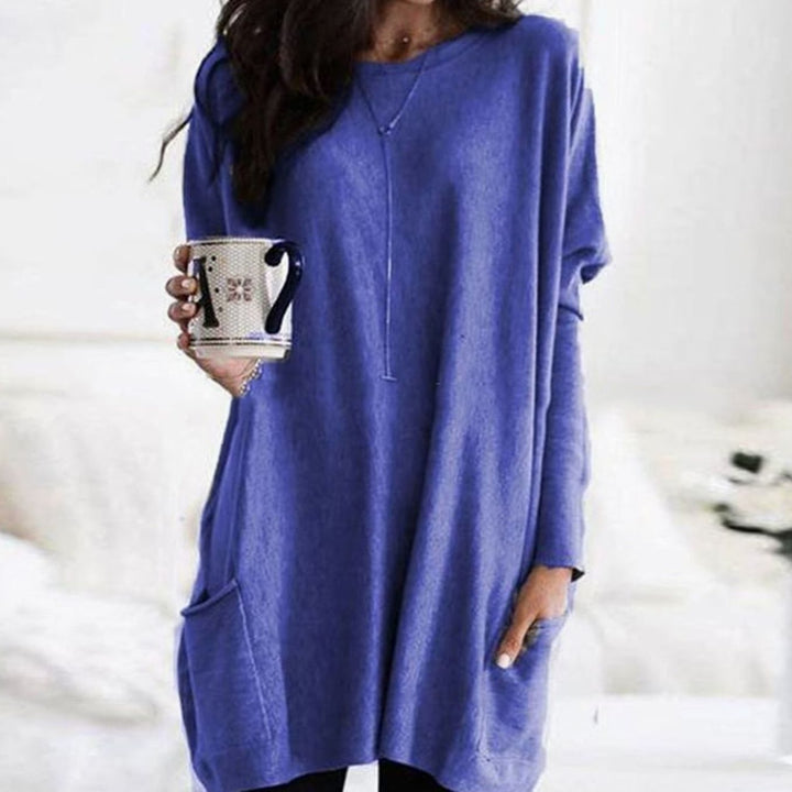 April | Women's Long Oversized Crewneck Sweater with Pockets