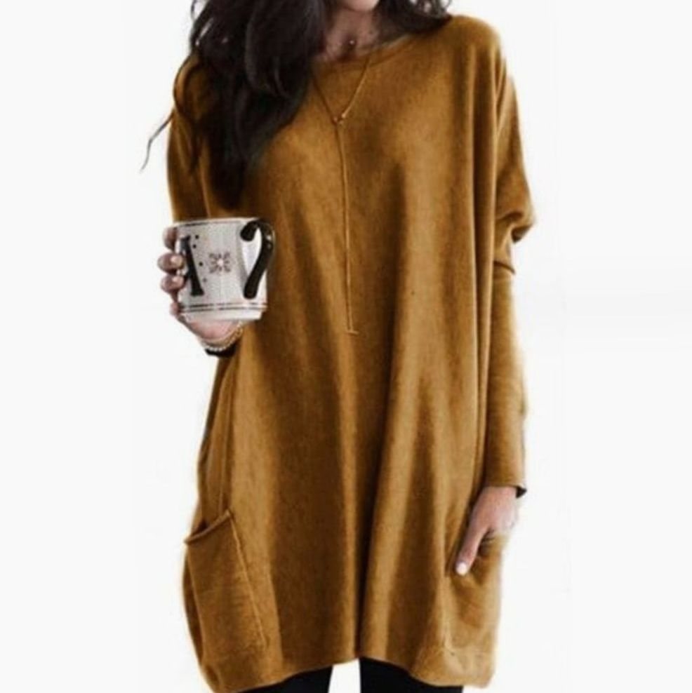 April | Women's Long Oversized Crewneck Sweater with Pockets