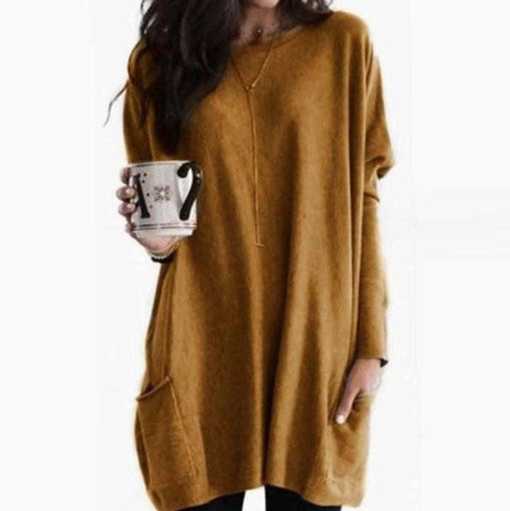 April | Women's Long Oversized Crewneck Sweater with Pockets