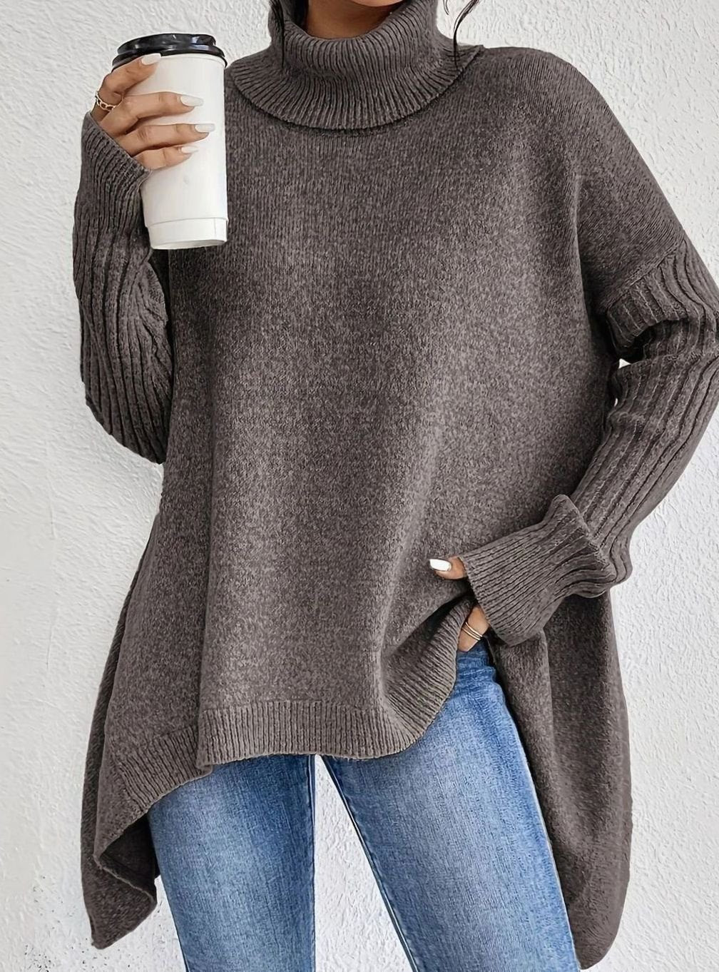 Arden | Women's Oversized Cashmere Turtleneck Longline Knit Sweater