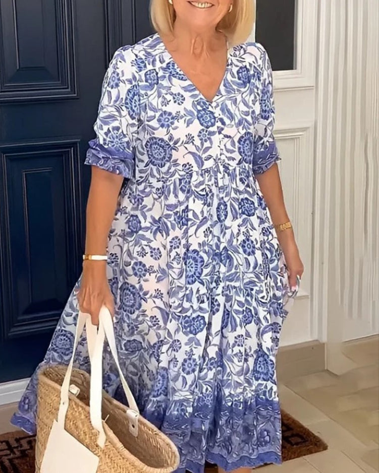 Boho Dress for Women | Midi Loose Fit Short Sleeve