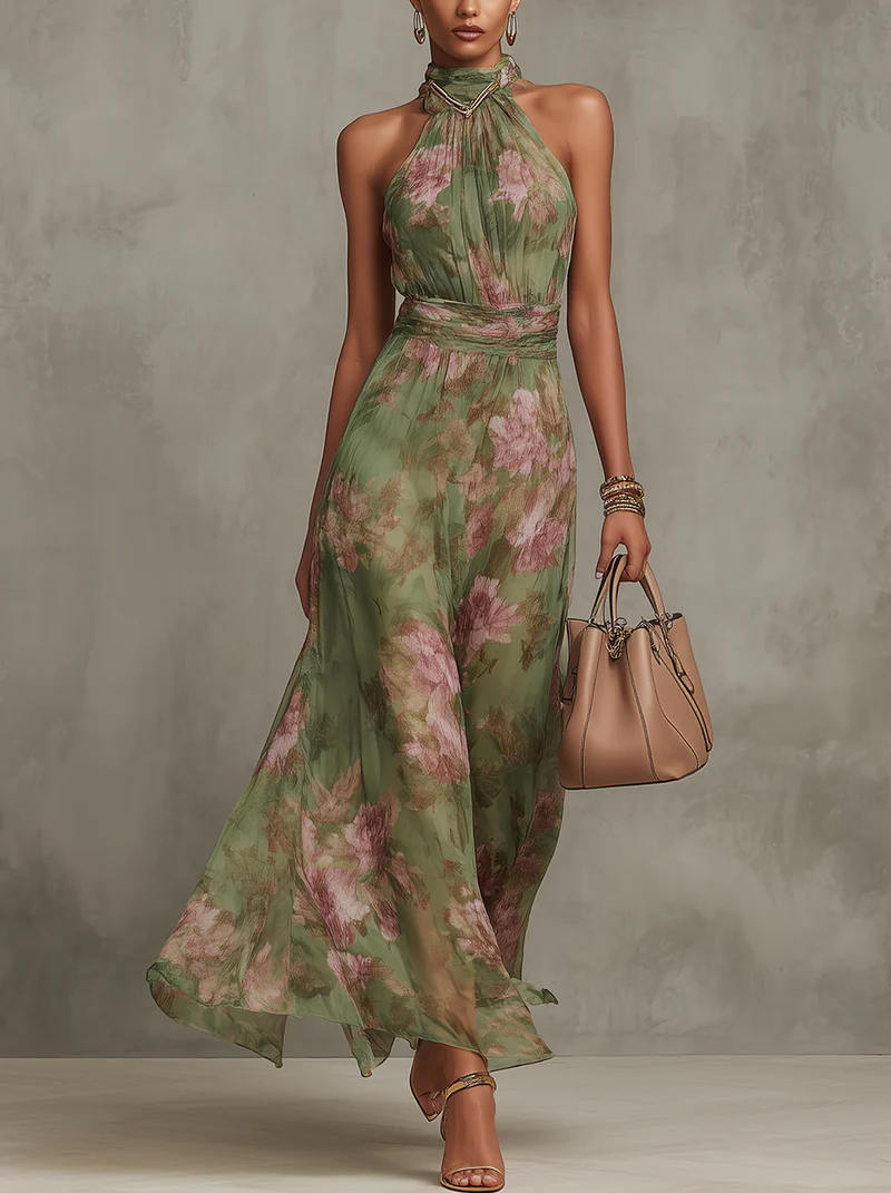 Women's Green Maxi Dress | Halter Style