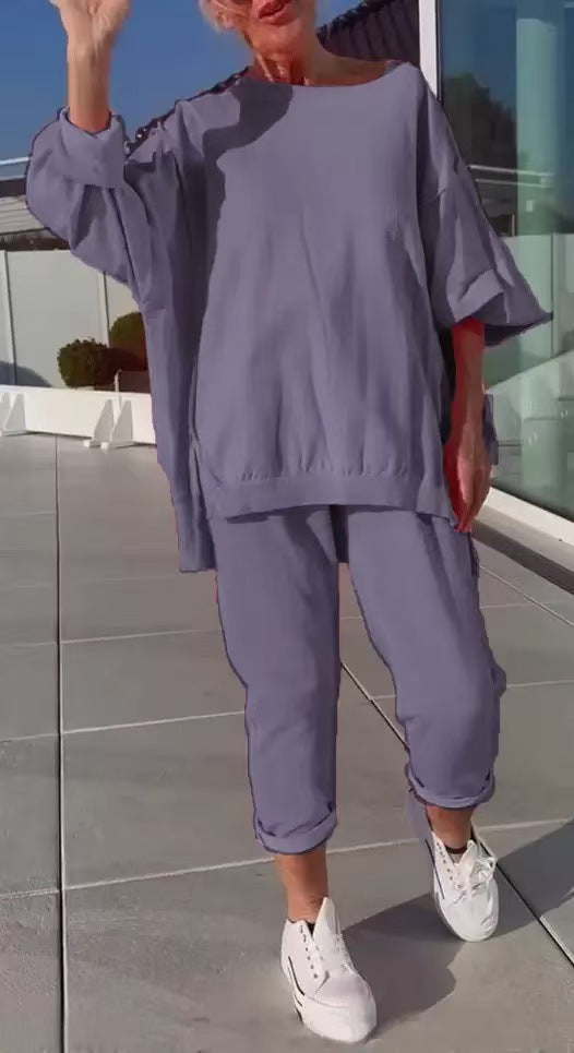 Women’s Lounge Set | Oversized Top & Tapered Pants