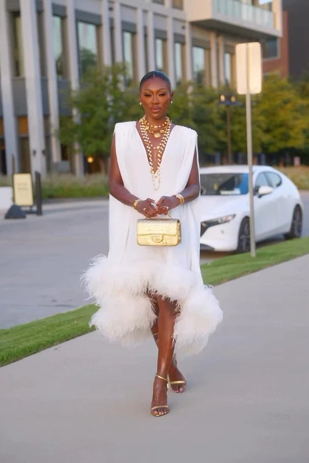 midi dress with feathers Women’s Dress