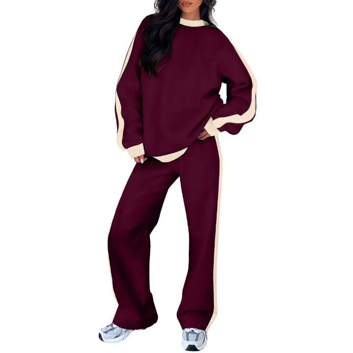 Women's Sweatshirt Set | Crew Neck Top & Wide Leg Pants