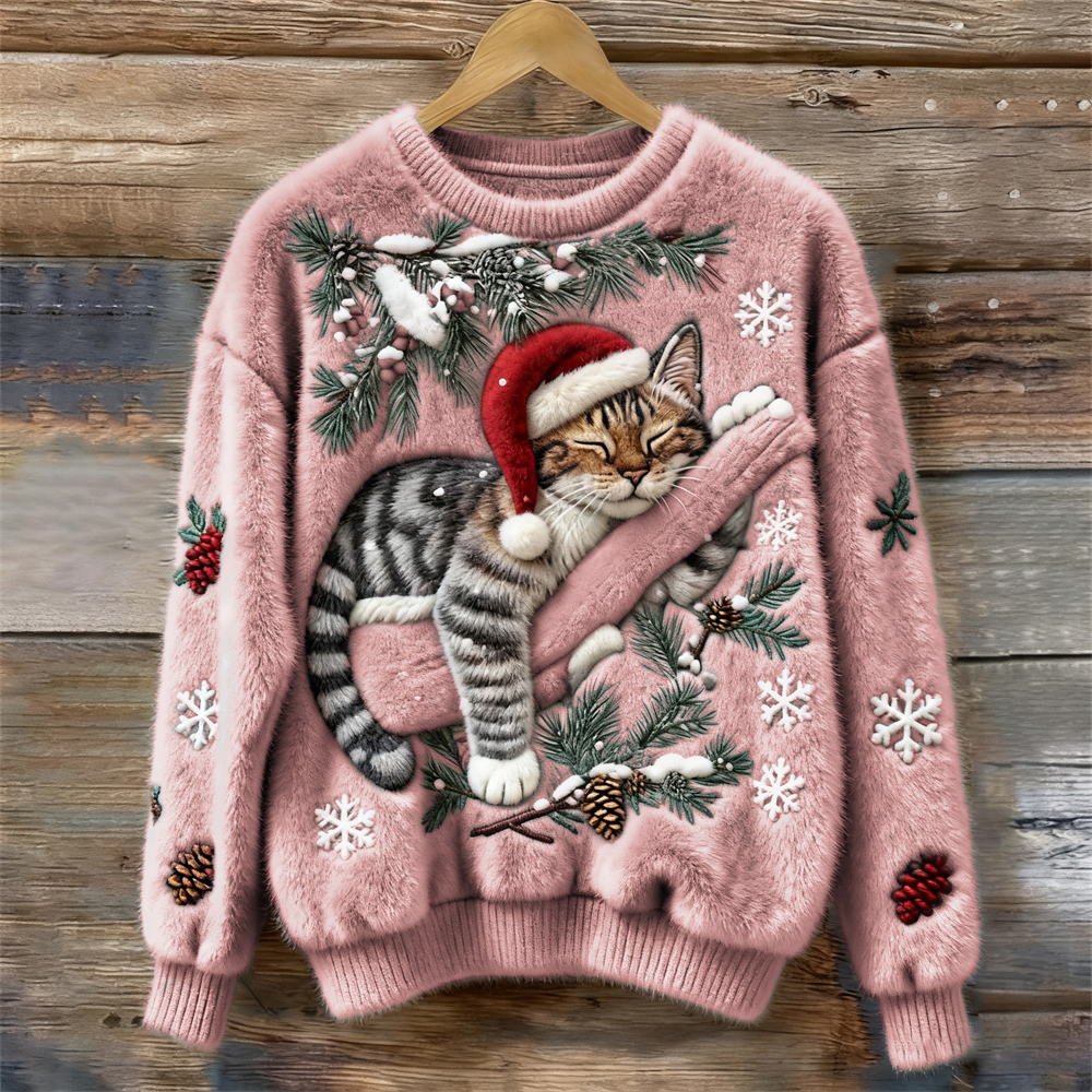 Women’s Sweater | 3D-Effect Kitten Graphic