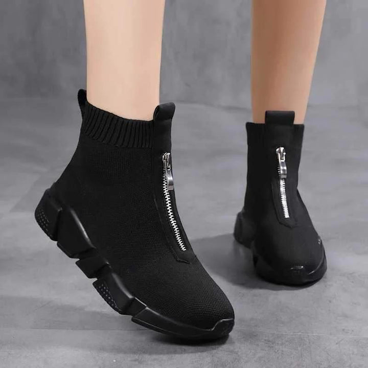 Boots For Women | Knit Shaft Side Zipper Ankle Style