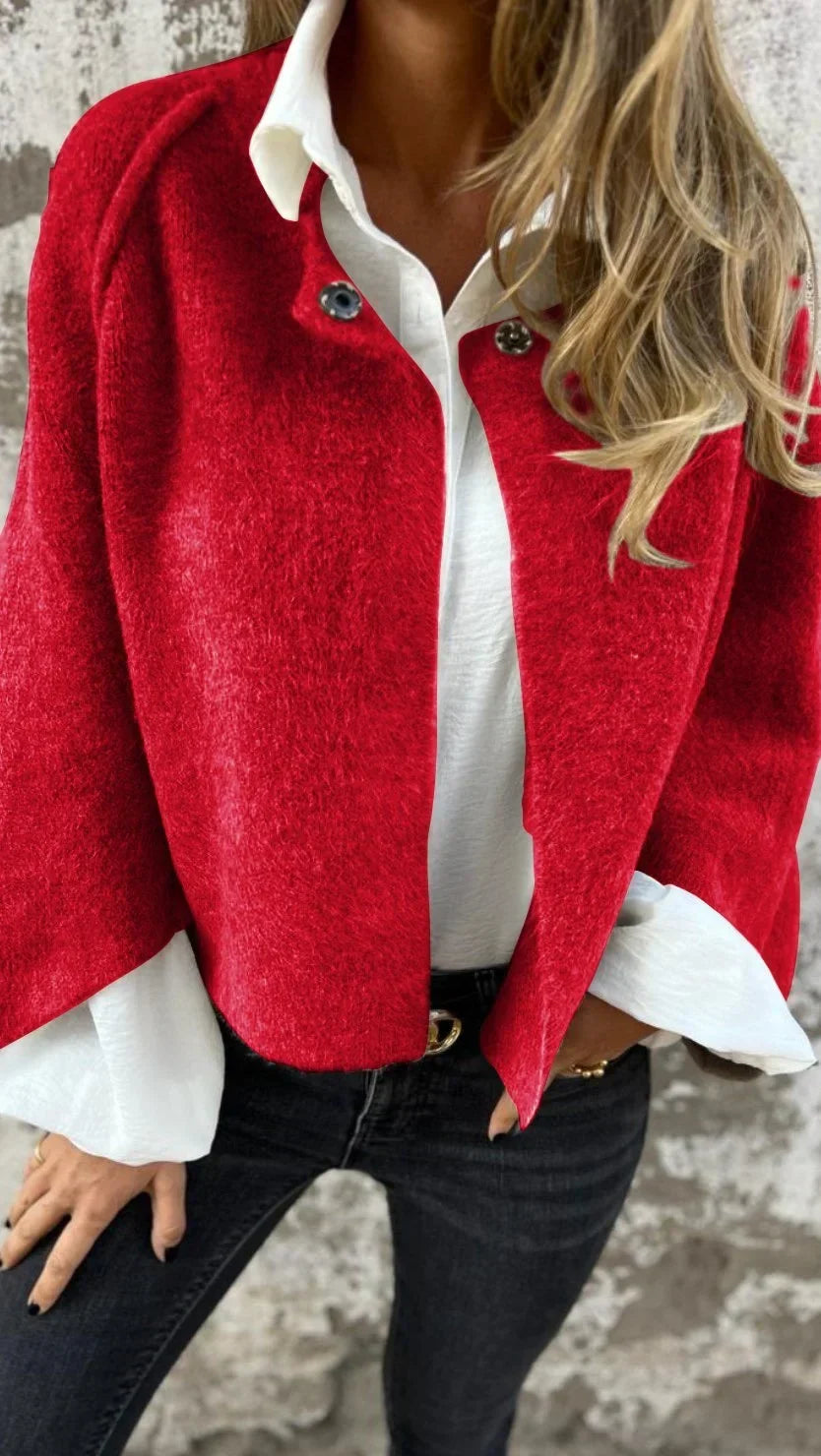 Women's long sleeve textured cropped jacket with snap front