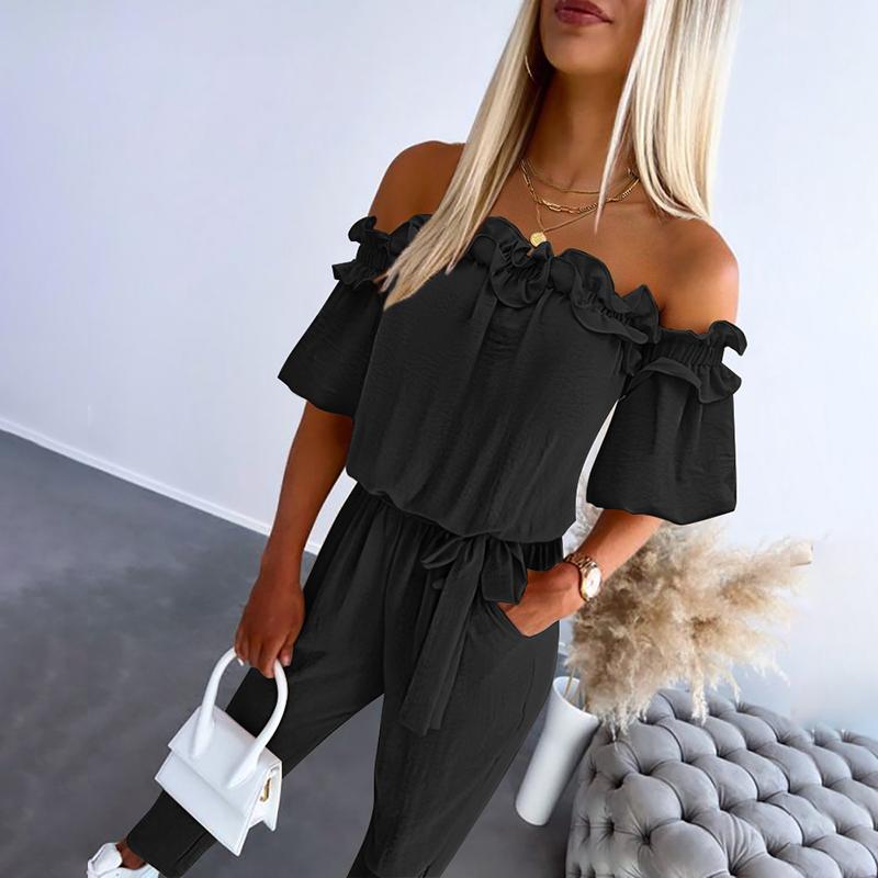 Women's Jumpsuit | Off-Shoulder Waist Tie