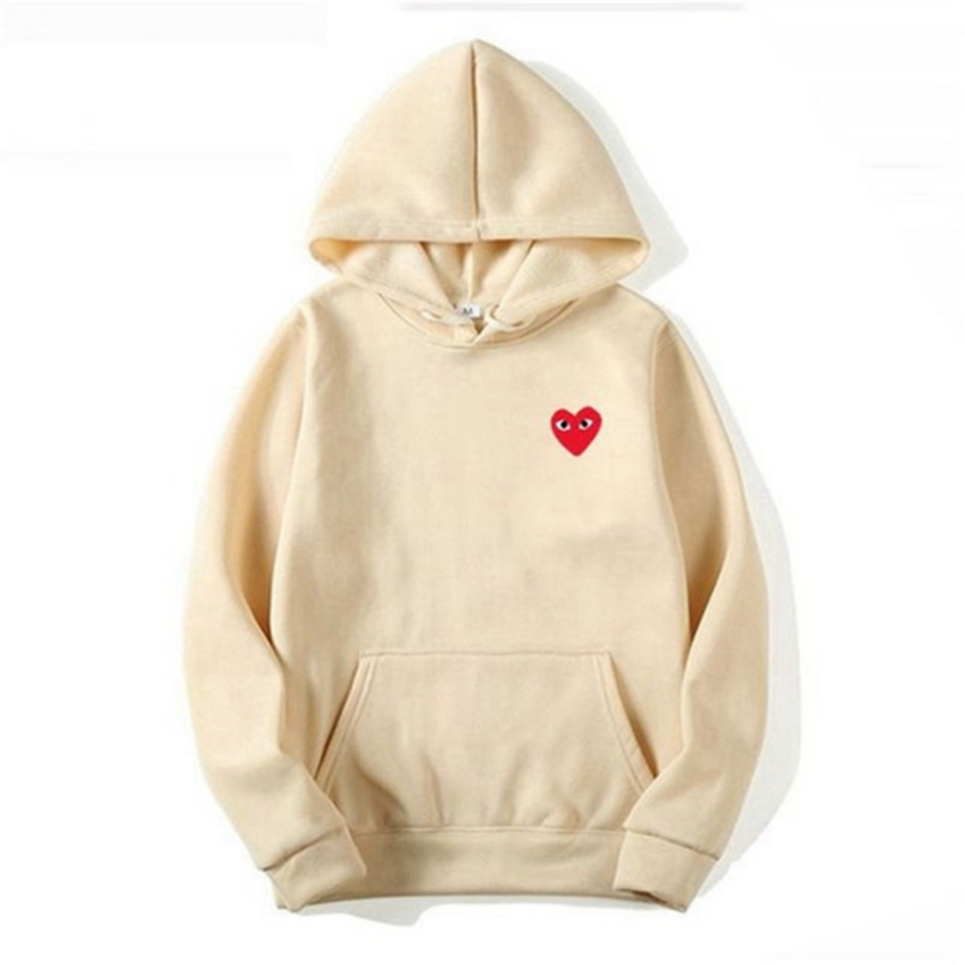 Women's pullover hoodie with hood, long sleeves, kangaroo pocket and heart eye motif