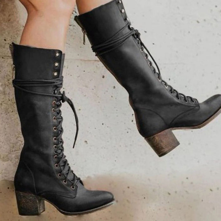 Betsy | Women's Lace-Up Block Heel Knee-High Boots
