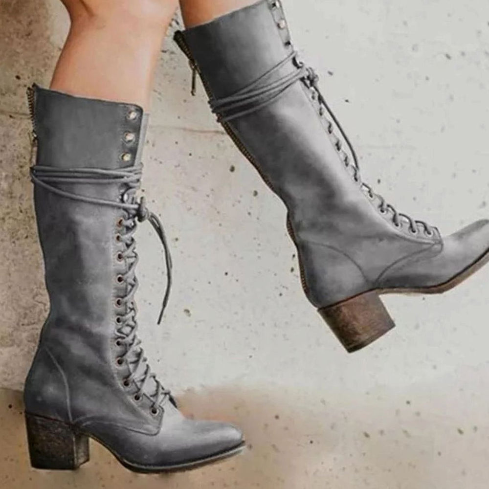 Betsy | Women's Lace-Up Block Heel Knee-High Boots
