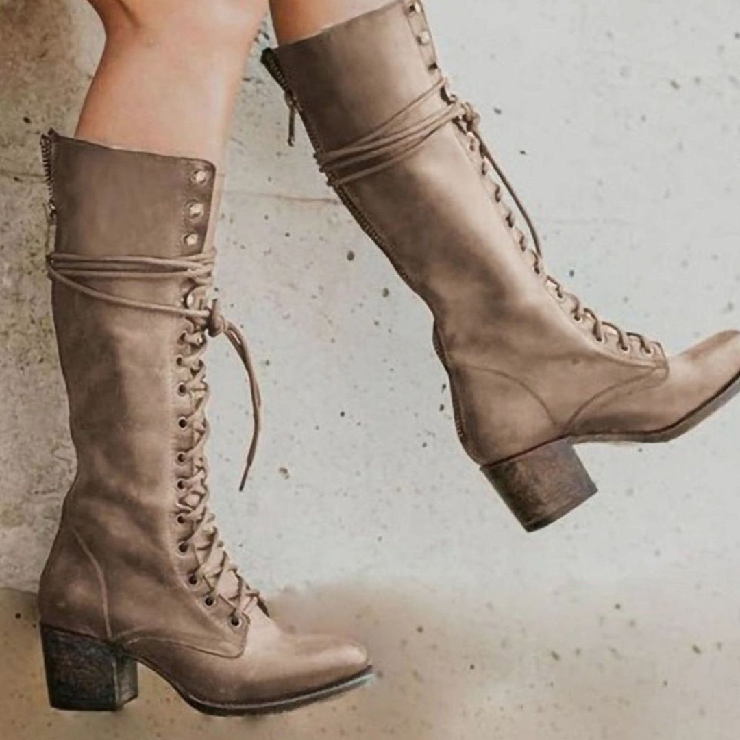 Betsy | Women's Lace-Up Block Heel Knee-High Boots