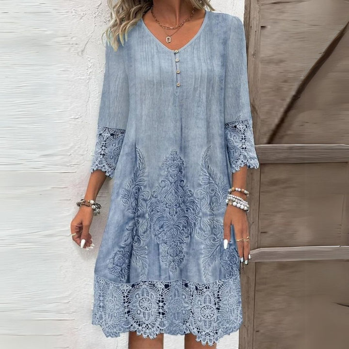 Boho Dress for Women | Midi Lace Hem Long Sleeve Dress