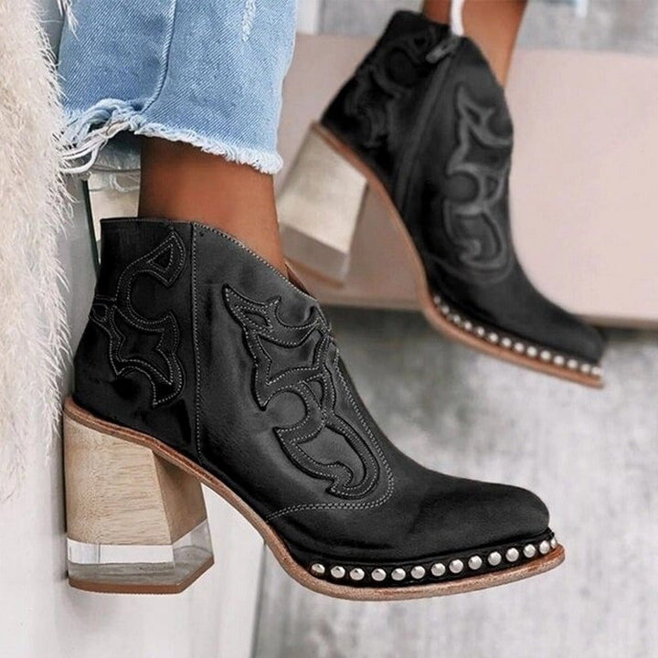 Boots For Women | Decorative Stitch Ankle Block Heel Style