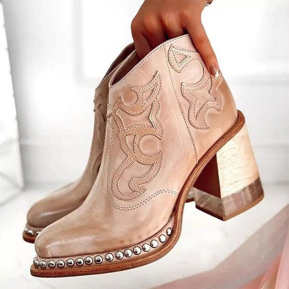 Boots For Women | Decorative Stitch Ankle Block Heel Style
