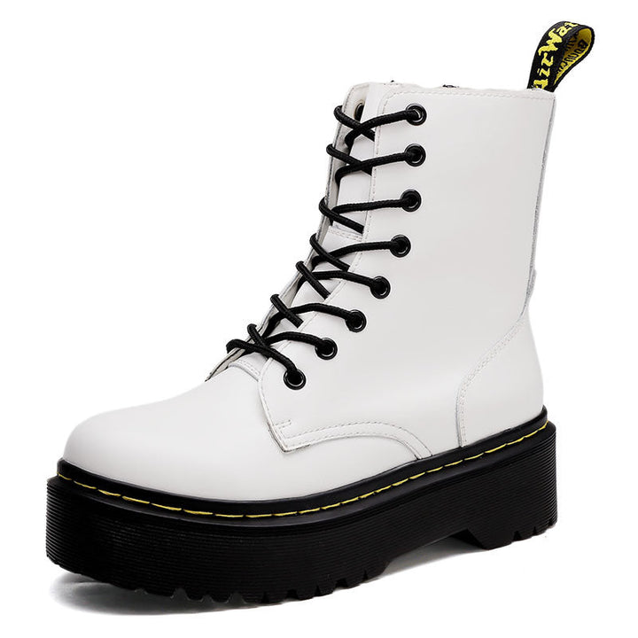 Women's chunky lace-up ankle boots with side zippers and platform soles