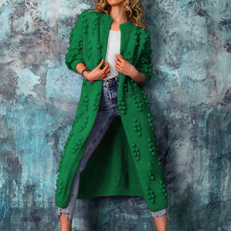 Women's longline cable-knit open-front cardigan with long sleeves