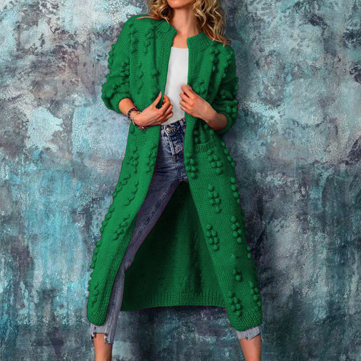 Women's longline cable-knit open-front cardigan with long sleeves