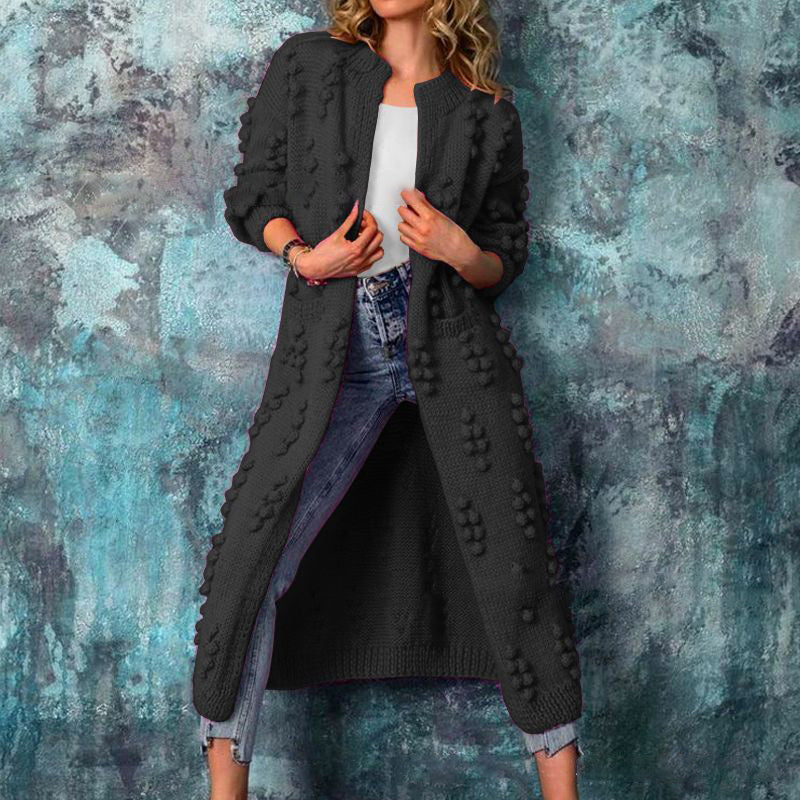 Women's longline cable-knit open-front cardigan with long sleeves