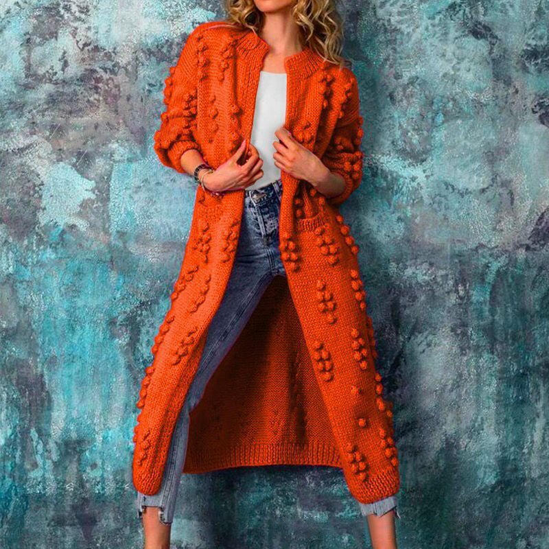 Women's longline cable-knit open-front cardigan with long sleeves