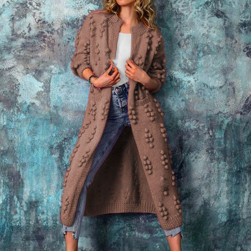 Women's longline cable-knit open-front cardigan with long sleeves