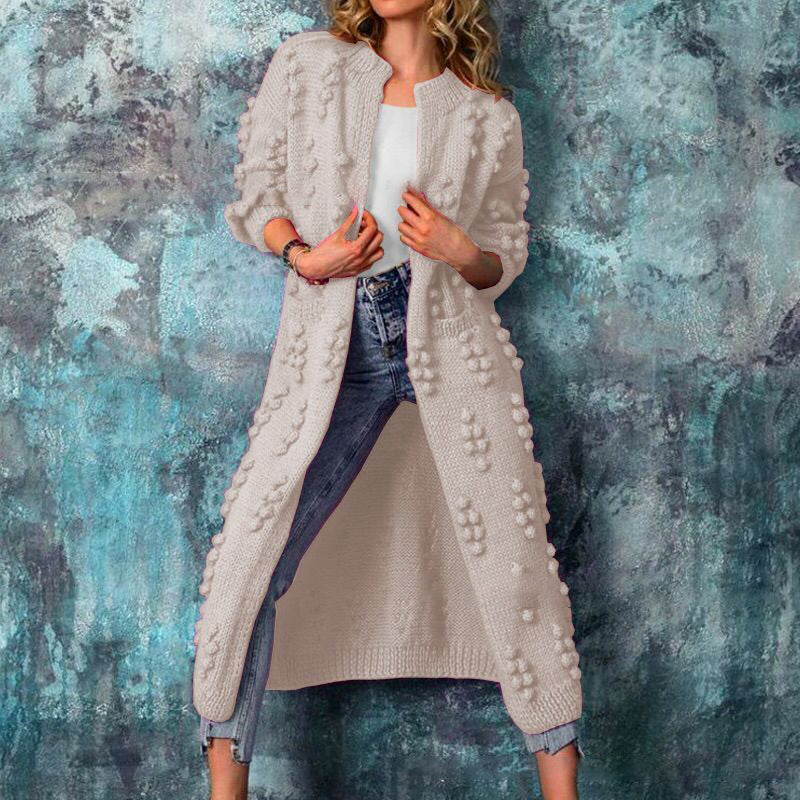 Women's longline cable-knit open-front cardigan with long sleeves